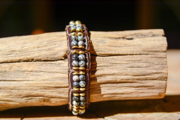 Jaspe Araignée - Bracelet en Cuir