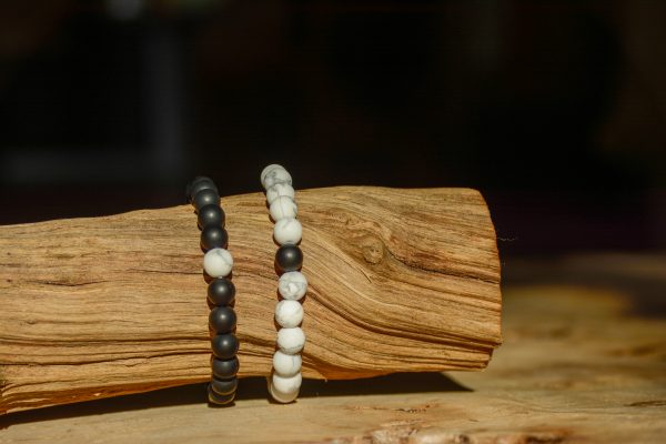 Howlite et Onyx dépoli - Bracelet couple