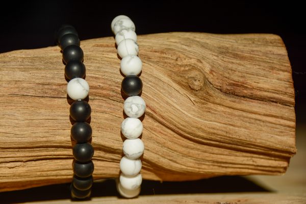 Howlite et Onyx dépoli - Bracelet couple – Image 2