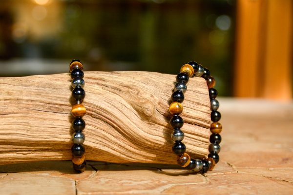 Bracelet triple protection - Oeil de Tigre, Hématite, Obsidienne Noire