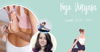 Peut être une image de 2 personnes et texte qui dit ’Yoga Vinyasa Lundi 20h15 21h15’